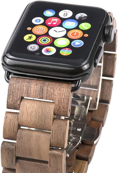 Wooden Watch Band for Apple Watch, Natural Hardwood Strap for iWatch Series 1-8, Walnut (42/44/45mm)