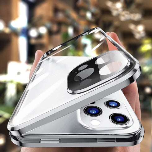 HENGHUI Lockable Case for iPhone 13 - Magnetic Glass Case with Camera Lens Protector and Safety Lock