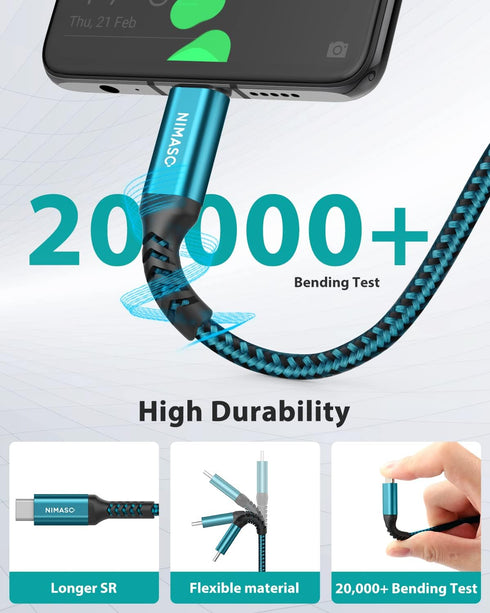 NIMASO USB C to USB C Cable 60W 4-Pack (10ft+6.6ft+3.3ft+1ft), Compatible with Samsung Galaxy S21/S21+/S20+ Ultra,