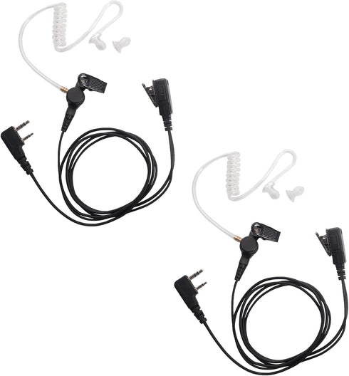 Walkie Talkie Earpiece Headset with Mic PTT for Kenwood Puxing Wouxun Hytera Two Way Radio 2 pin, 2 Pack