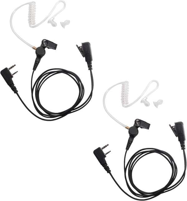 Walkie Talkie Earpiece Headset with Mic PTT for Kenwood Puxing Wouxun Hytera Two Way Radio 2 pin, 2 Pack
