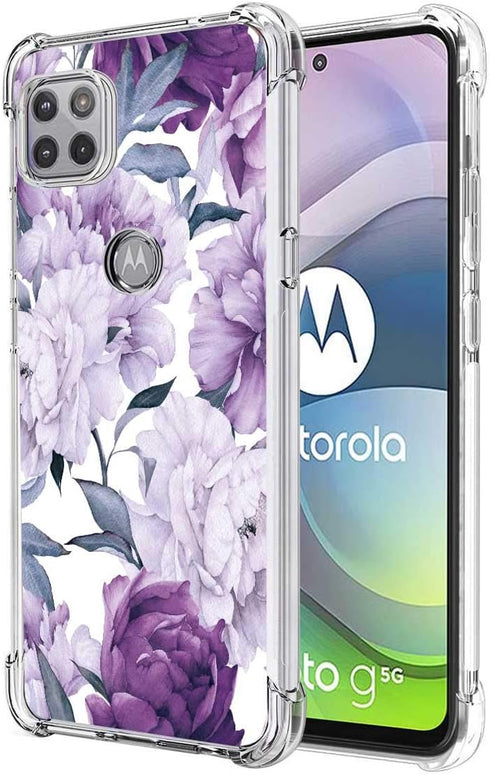 Moto One 5G Ace Case, Slim Flexible TPU for Girls Women, Shock Absorption Rubber Soft Silicone Cover (Purple Flower)