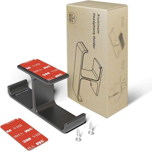 Headphone Hanger Stand, Aluminum Under Desk Hook, Dual Headsets Holder Mount for PC Gaming Accessories