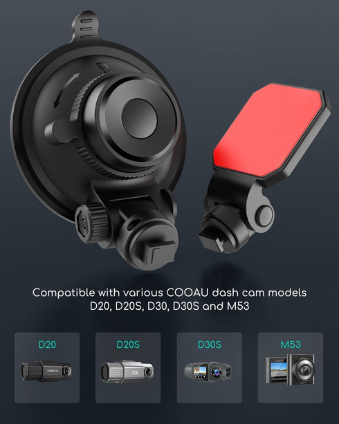 COOAU Car Dash Cam Mounting Bracket, Adjustable Suction Cup Mount for Dashboard Camera