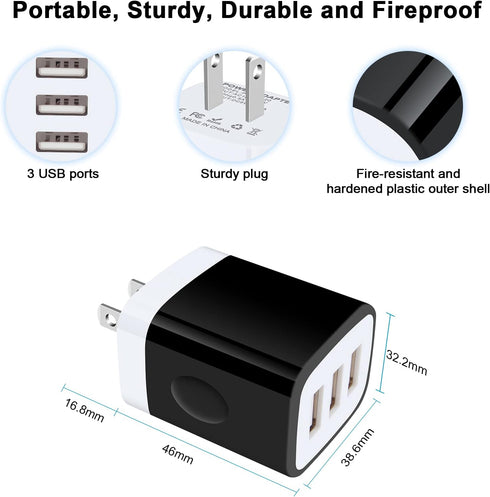 USB Wall Charger 18W 3Amp Fast Multiple Ports Plug Cube Box Charger Block Compatible iPhone
