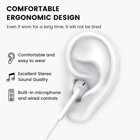MOSWAG in Ear Headphones, Half in Ear Headphones with Mic, Built in Volume Control for iPad, Android, MP3
