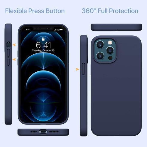 Miracase Liquid Silicone Case for iPhone 12 Pro Max, Navy Blue, Shockproof Drop Protection with Soft Anti-Scratch Lining