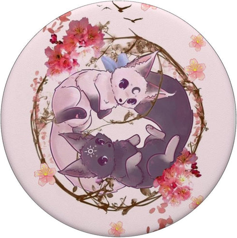 Fox Yin Yang Japanese Cherry Blossom Floral Pattern PopSockets Standard PopGrip