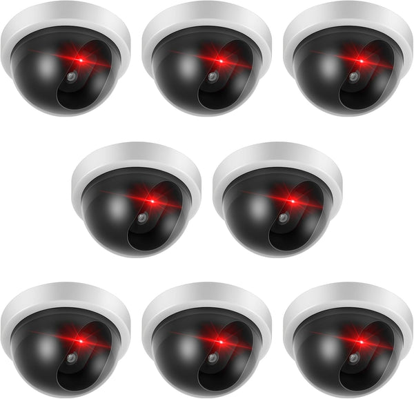 Kanayu 8 Pack Dummy Fake Camera, CCTV Dome Fake Security Camera with Flashing Red LED Light, White
