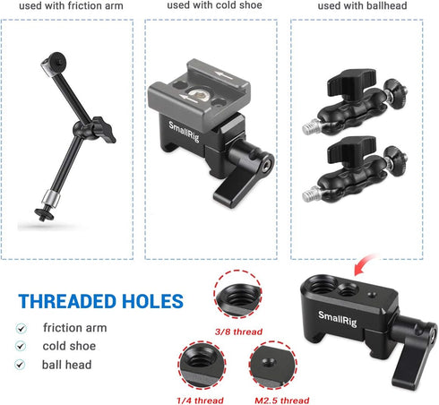 SmallRig Quick Release NATO Clamp, 1/4" 3/8" M2.5 Thread for Cold Shoe Monitor Support Camera Cage - 1973