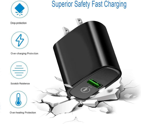 18W Fast Phone Charger for Moto G7 G8 Play Power,Z4 Z3,G Power,G Stylus,Edge Plus,G6/G6+,Z2 Z Force Droid Turbo,G7 Supra,Motorola One Action Hyper Zoom Vision,QC3.0 USB Wall Charger Adapter+6FTCable