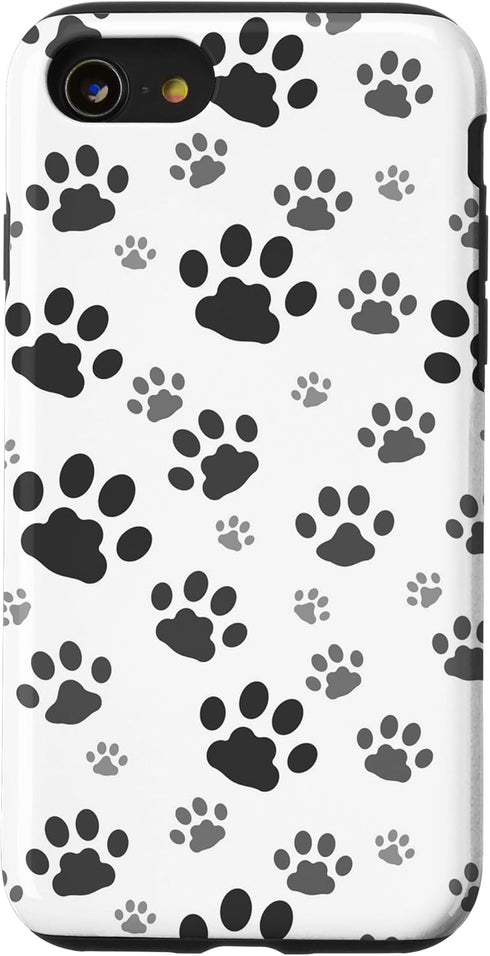 Cute Dog Paw Pattern Case for iPhone SE (2020), 7, 8 - Black & White Print for Puppy Lovers