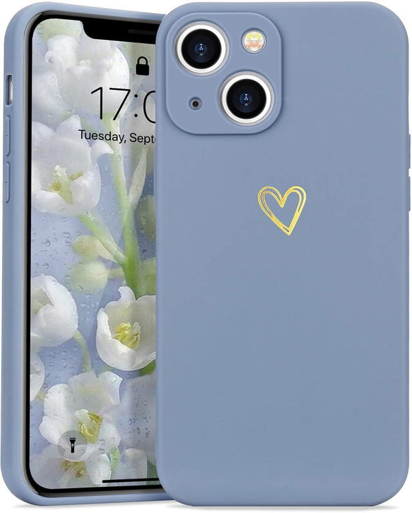 Cute Slim Shockproof iPhone 13 Case in Blue Grey with Wireless Charging Support and Protection.