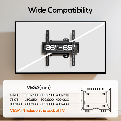IWORKBOARD 40 43 50 55 inch 32-65 inch 80 lbs,VESA 400x400mm, Full Motion Corner TV Wall Mount for Most Flat & Curved