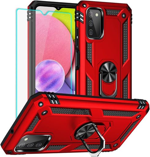 Yiakeng Compatible Phone Case for Samsung Galaxy A03S, Military Grade Protective Case with HD Screen Protector and Ring