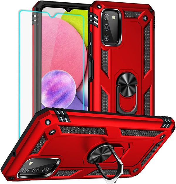 Yiakeng Compatible Phone Case for Samsung Galaxy A03S, Military Grade Protective Case with HD Screen Protector and Ring