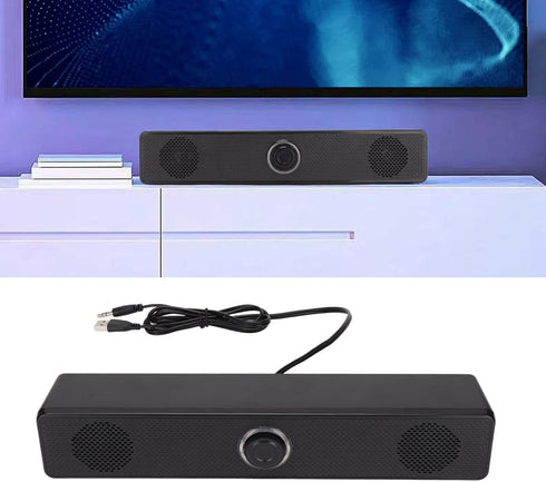 3.5mm Wired External Laptop Speakers, USB Powered Soundbar with Volume Control for Desktop PC, Laptop, Tablet