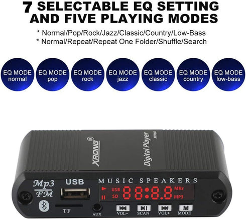 XRONG Radio,MP3 4-Digital 3.5mm Bluetooth Audio Receiver FM Digital Player,LED Display,SD Card/USB Playback Audio