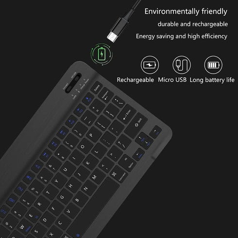 Thin 7 Inch Rechargeable Russian Keyboard, Bilingual Bluetooth for Android, Windows, iOS