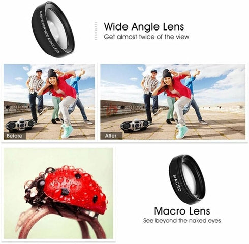 Mobile Phone Wide-Angle Lens 0.45X Mobile Phone Camera Lens Kit Macro Lens 12.5X Universal for iPhone Android