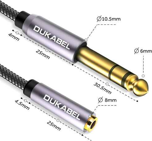 DUKABEL TopSeries Long 1/4'' Male to 1/8'' Female Adapter Cable (16ft/5M), 6.35mm to 3.5mm Phone Audio Connector