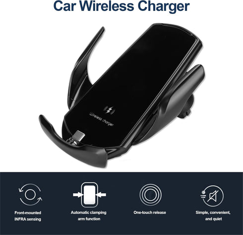 Q3 15W Smart Sensor Car Magnetic Charger - Automatic Clamping Arm, 360 Degree Spherical Joint for iPhone and Samsung