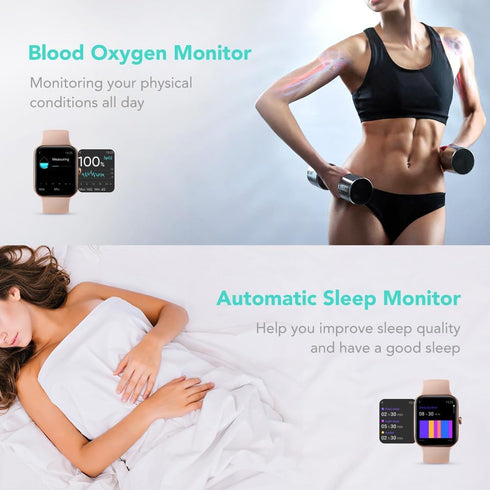SKG Smart Watch for Women, 1.7'' Touch Screen Fitness Tracker with 5ATM Swimming Waterproof, Sleep Monitor for