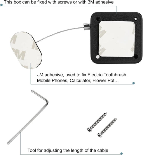 LORADAR Retractable Cable Lock with Double-Sided Adhesive, Remote Control Security Lock, Anti-Lost Rope for TV, DVD,