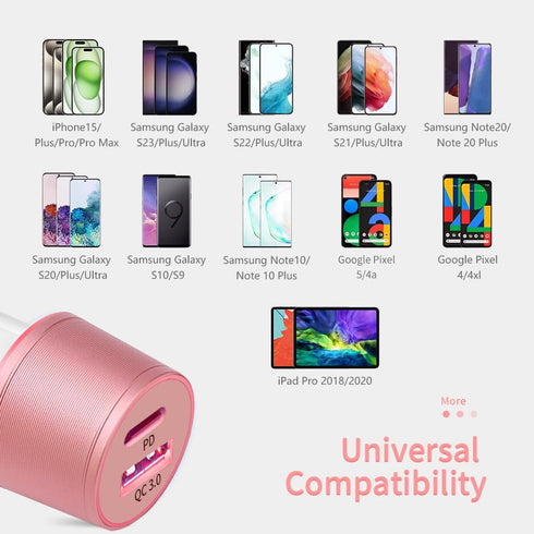 USB C Car Charger, 48W 2-Port Fast Charging Adapter with PD & QC3.0 for iPhone 15 Pro Max, Samsung Galaxy