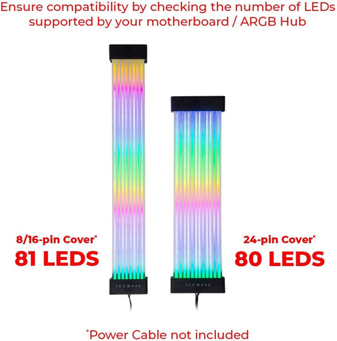TECWARE Flex RGB PSU Extension Cable Cover Kit with Light Up LED Strip Set for GPU and Motherboard Cables