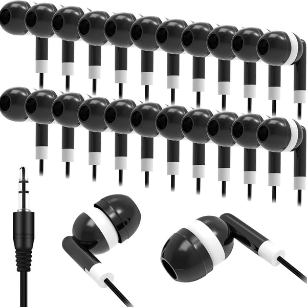 Kids Earbuds Headphones Bulk 100 Pack Class Set for School, Classroom Students, Wholesale Durable Earphones (100 Black)