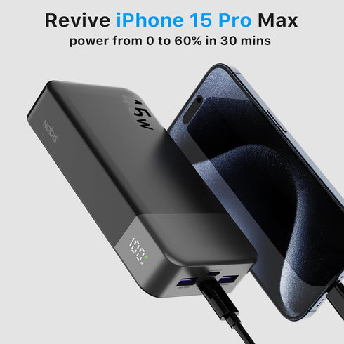 NOBIS Portable Charger, 20000mAh Power Bank, 45W Fast Charging, Battery Pack with C to C Cable for iPhone Samsung