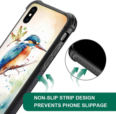 CARLOCA iPhone XR Case Compatible, Watercolor Bird Dragonfly Pattern Design, Shockproof Anti-Scratch Case for Girls,