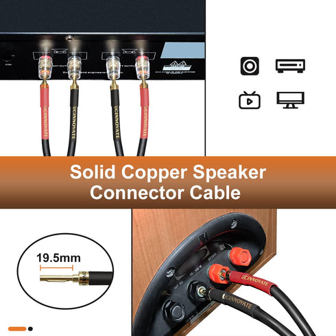 UCINNOVATE Bi-Wire Speaker Cables, 2 Pack OFC 9.8Ft Home Theater Premium Speaker Wire with Gold-Plated Banana Tip Plugs