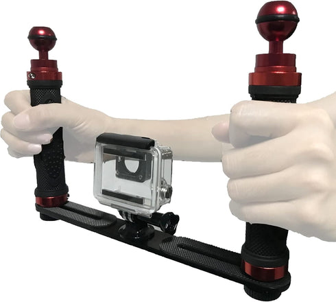 Aluminium Alloy Underwater Video Light Stabilizer Tray with Two Aluminum Alloy 1'' Ball Handle for Action Camera