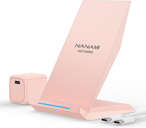 Wireless Charger with USB C Phone Charger, Qi Certified Charging Stand with PD Adapter for iPhone 15/14/13/12/11, Dock