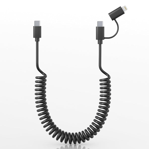 Coiled USB C Cable PD 27W/60W Fast Charging for iPhone 15, MFi Certified, 2-in-1 Apple Car Play & Android Auto
