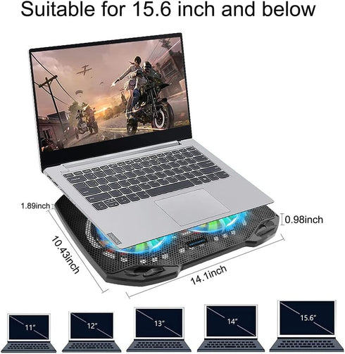 Laptop Cooling Pad, Gaming Laptop Cooler with 2 Quiet Big Fans, RGB 7 Color Light Change, Portable USB Laptop Stand 11