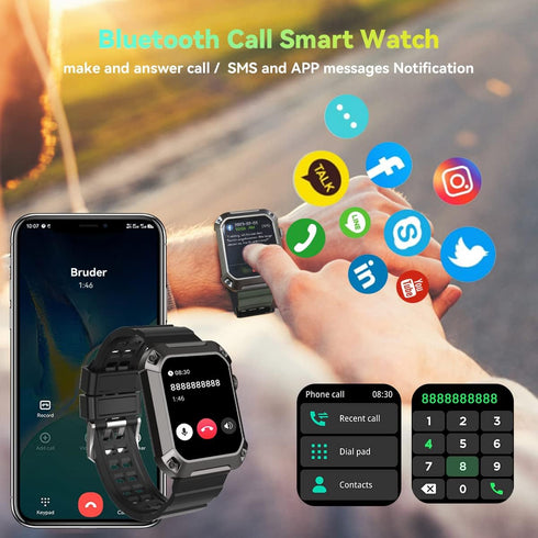 Njord Gear Military Smart Watches for Men Bluetooth Call Rugged Outdoor Sports Smart Watch for Android iOS 5ATM Waterproof Fitness Tracker Smartwatch with Heart Rate Blood Pressure Sleep Monitor