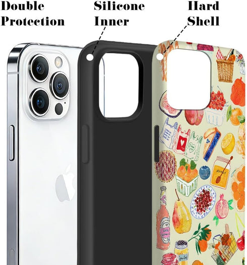 NOWETOO 16 Pro,Summer Case for iPhone Fruit Vegetable Collage Phone Case,Trendy Frosted Silicone Shockproof Cover