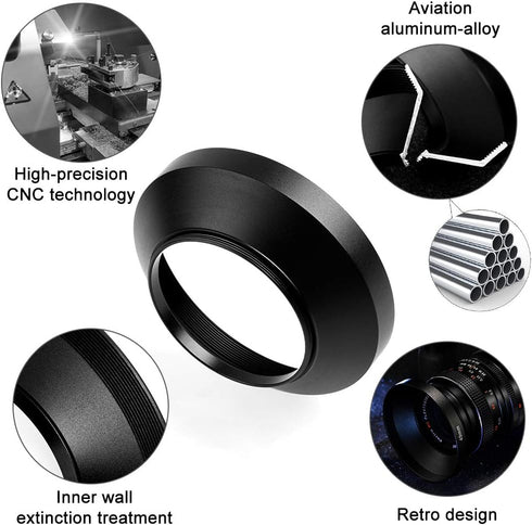 58mm Universal Wide Angle Lens Hood, Metal Sunshade with Centre Pinch Lens Cap for Canon Nikon Sony Pentax Olympus Fuji