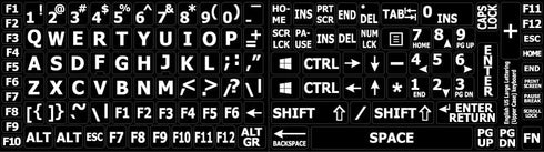 English US Large Letters Keyboard Stickers, Matte Non Transparent, Black Background