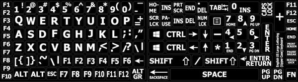 English US Large Letters Keyboard Stickers, Matte Non Transparent, Black Background