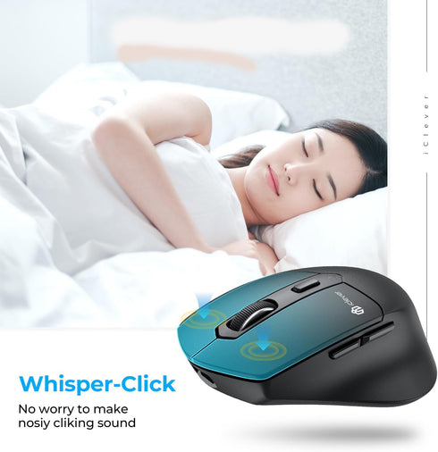 iClever Bluetooth Mouse, MD360 Wireless Ergonomic Mouse with Mouse Jiggle, Rechargeable for Multi Devices