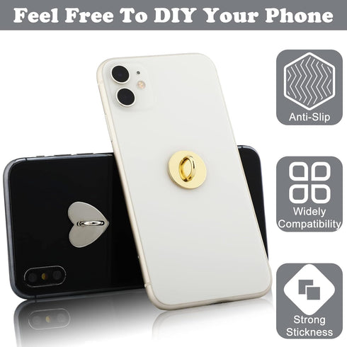 Flutesan 12 Pcs Phone Charm Hook, Adhesive Metal Finger Grip Cell Ring Loop Stand for DIY Keychain Accessories, Gold