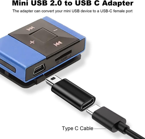 AreMe Mini USB 2.0 to USB C Adapter (4 Pack), USB Type C Female to Mini USB Male Converter Connector for Digital Camera, MP3 Players, Dash Cam, GPS Receiver and More (Black+Silver)