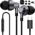 USB C Headphones for Samsung Galaxy S24, S23 Ultra, S22, S21 FE, USB Type C Earphones with Microphone, Metal-Grey