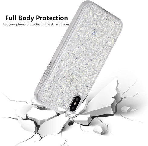 Compatible iPhone Xs Max Case, Women Glitter Shells Foil Sparkle Hard Back Cover with TPU Bumper (White/Gold)