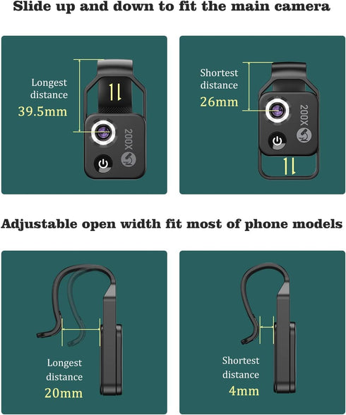 MIAO LAB 200X Phone Microscope with CPL Lens/LED Light, Nano Zoom Pocket Microscope Camera Attachment with Universal