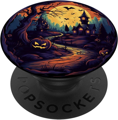 Halloween Pumpkins House Haunted Horror, Spooky Bats Moon PopSockets Standard PopGrip
